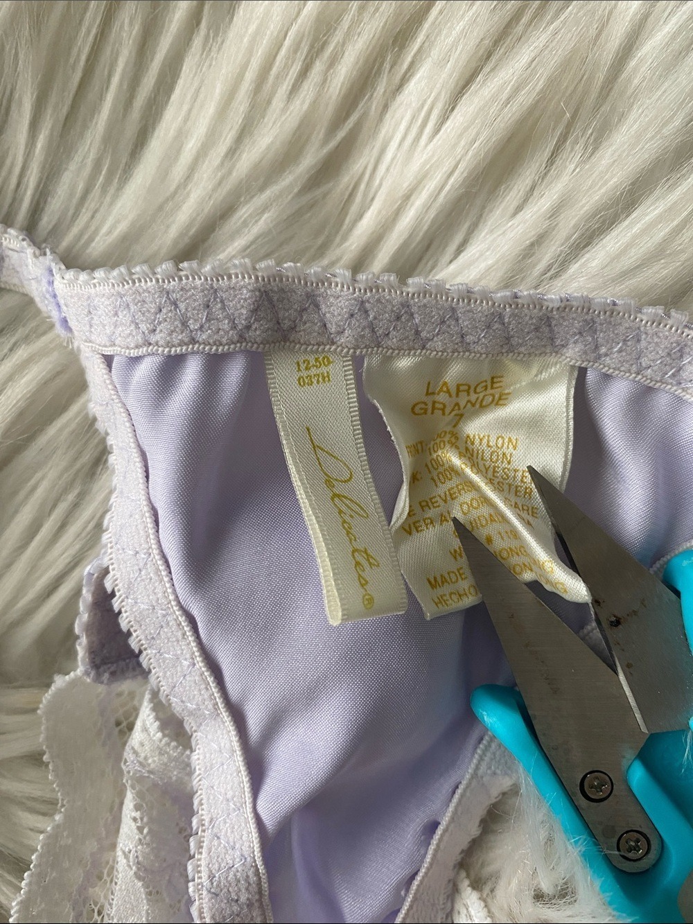 Vintage lace Satin-Trim Thong Panty in Light Lavender - Women Intimates - Picture 6 of 6